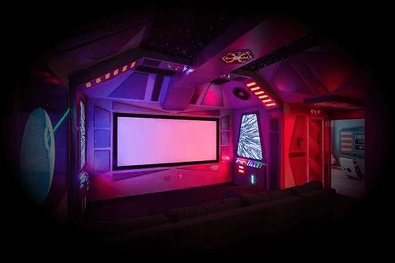 Luxury home theater with ambient lighting